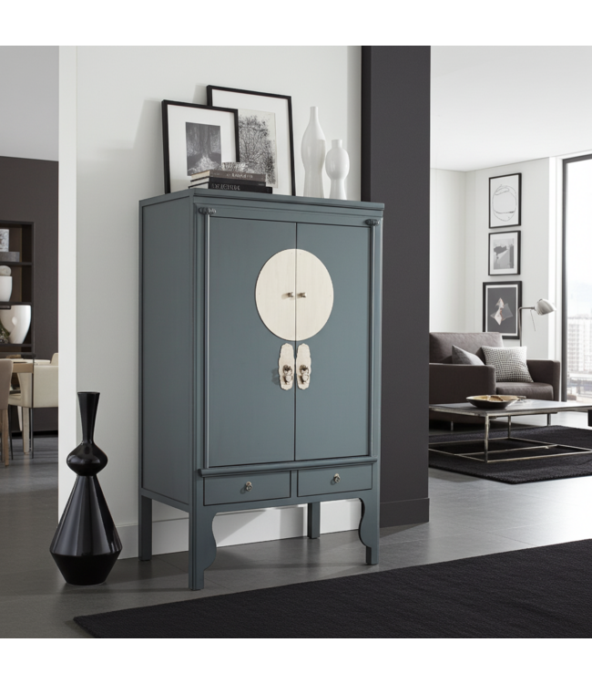 Chinese Wedding Cabinet Olive Grey - Orientique Collection W100xD55xH175cm