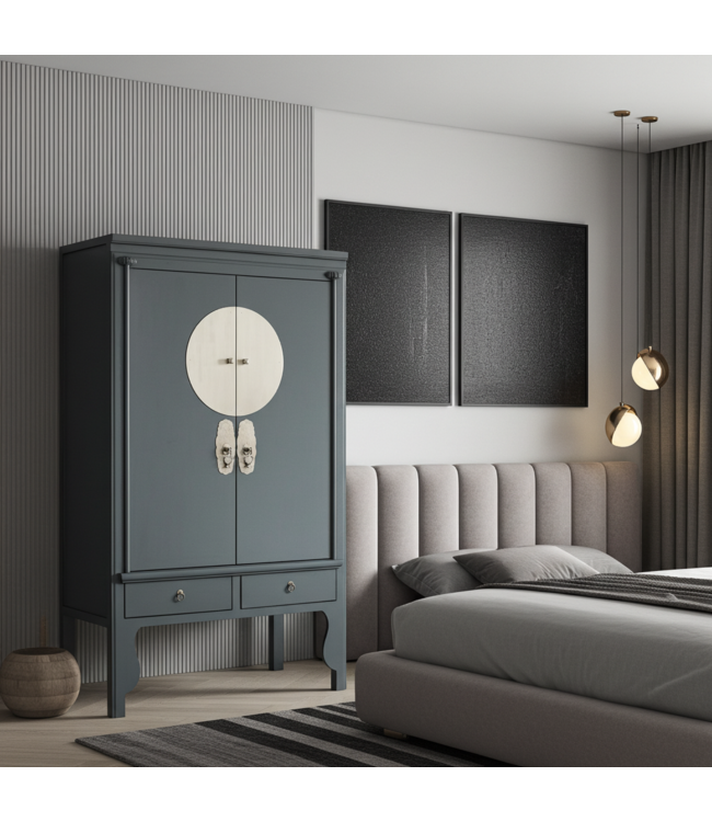 Armoire de Mariage Chinoise Gris Olive - Orientique Collection L100xP55xH175cm