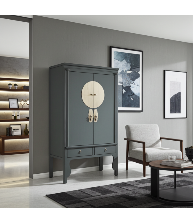 Armoire de Mariage Chinoise Gris Olive - Orientique Collection L100xP55xH175cm