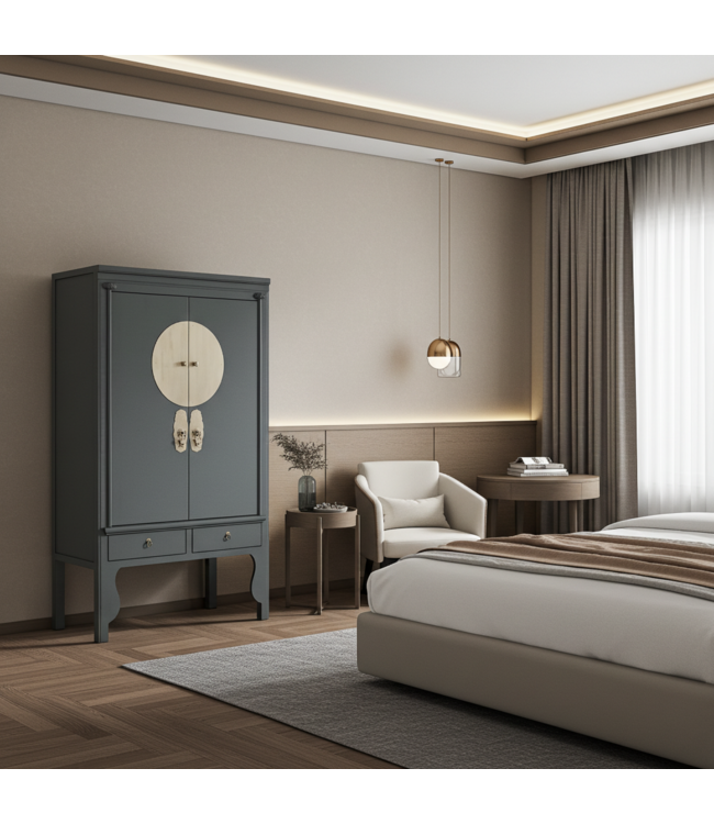 Armadio Nuziale Cinese Grigio Oliva - Orientique Collezione L100xP55xA175cm