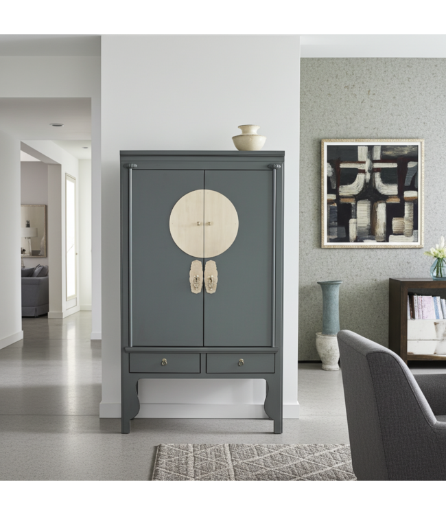 Armoire de Mariage Chinoise Gris Olive - Orientique Collection L100xP55xH175cm