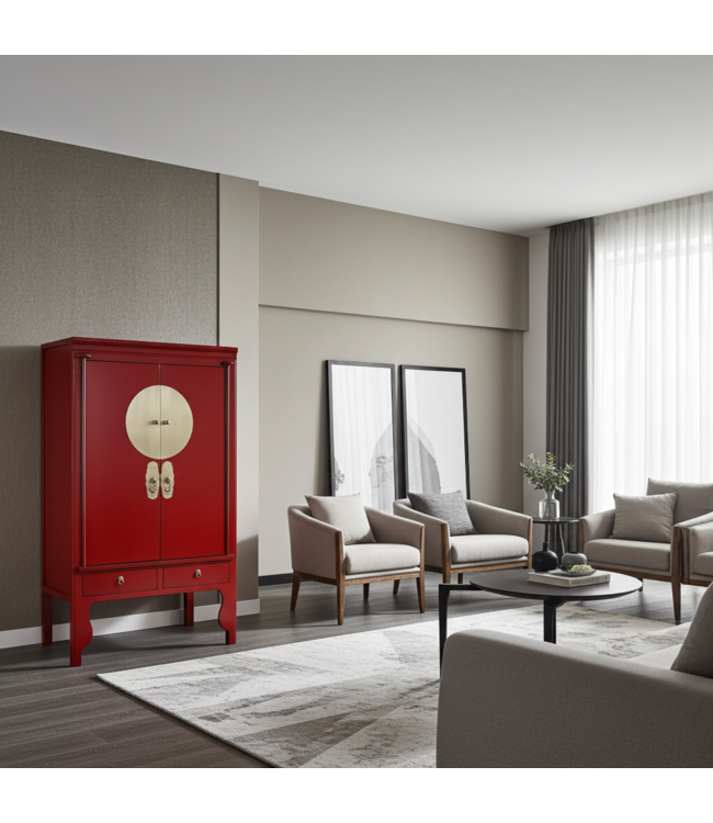Armadio Nuziale Cinese Lucky Rosso - Orientique Collezione L100xP55xA175cm