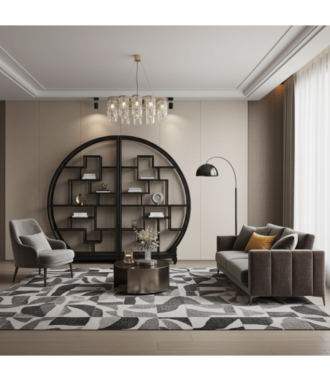 Chinesisches Bücherregal Rund Offen Schwarz B192xH176cm