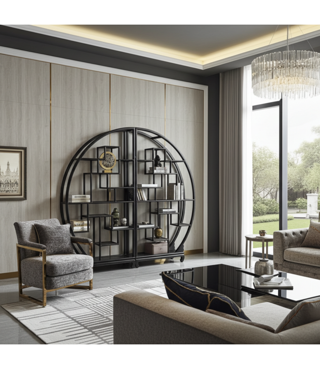 Chinesisches Bücherregal Rund Offen Schwarz B192xH176cm