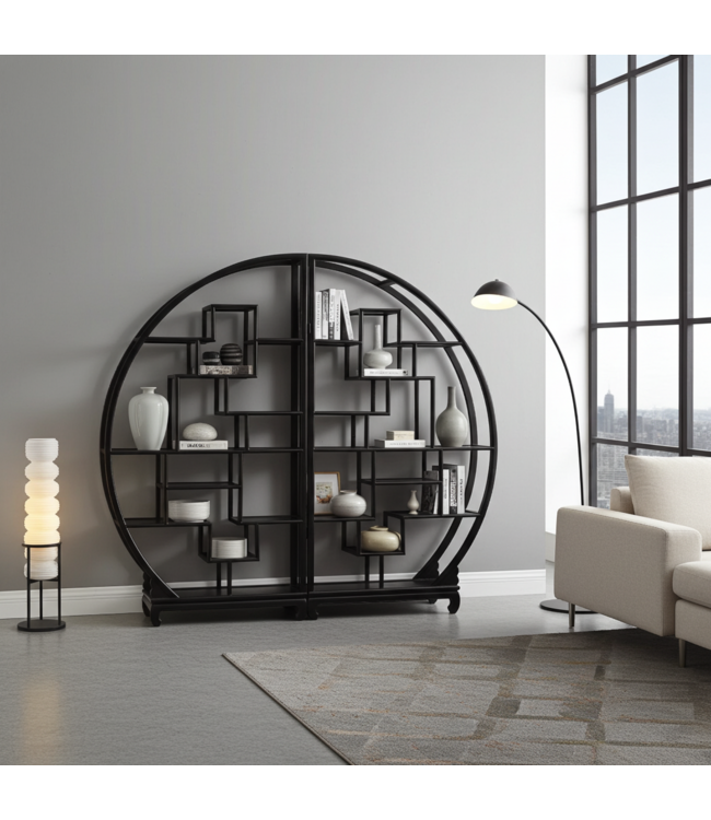 Chinesisches Bücherregal Rund Offen Schwarz B192xH176cm