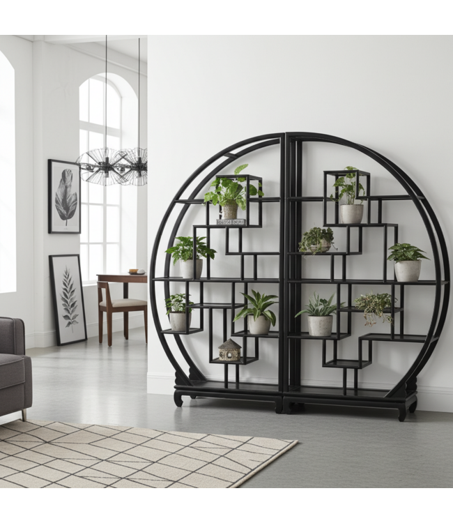 Chinesisches Bücherregal Rund Offen Schwarz B192xH176cm