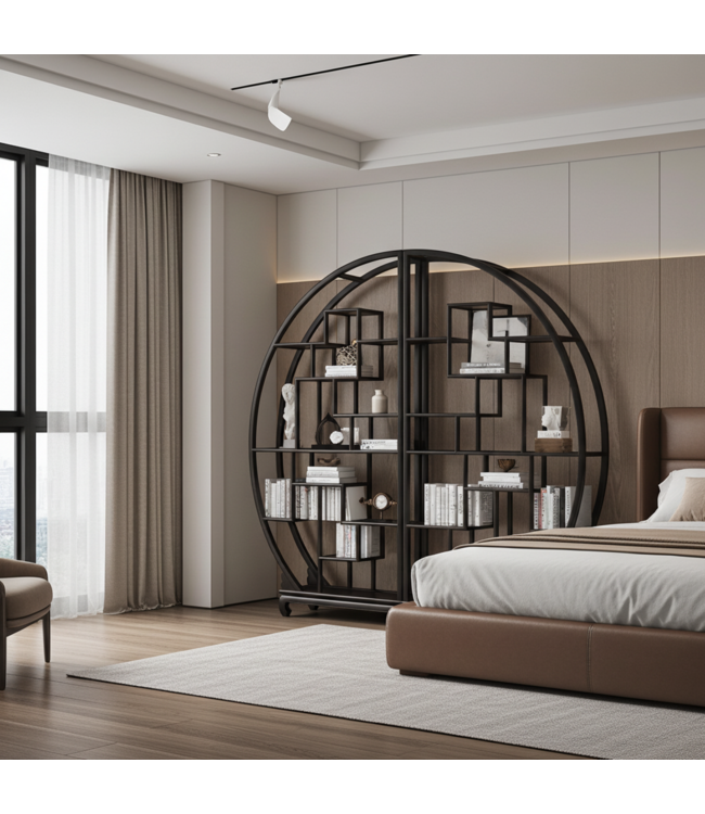 Chinesisches Bücherregal Rund Offen Schwarz B192xH176cm