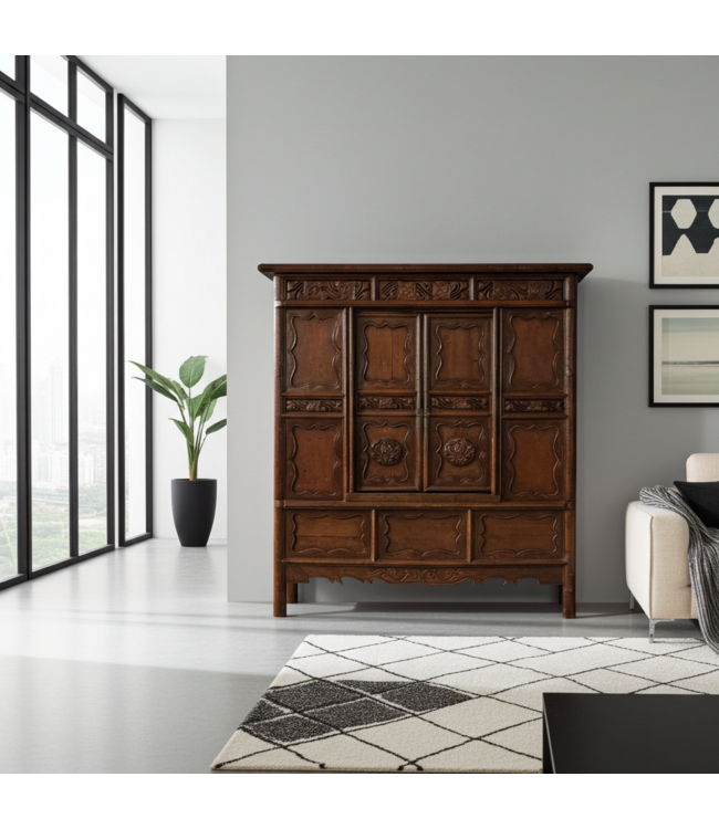 Armoire Chinoise Ancien Sculpté à la Main L150xP60xH176cm