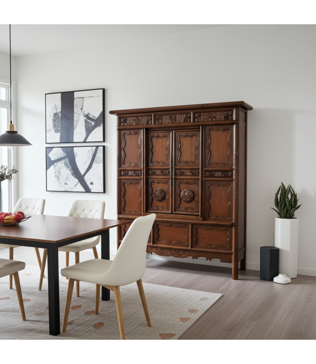 Armadio Cinese Antico Intagliato a Mano L150xP60xA176cm