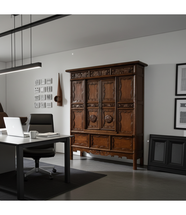 Armoire Chinoise Ancien Sculpté à la Main L150xP60xH176cm