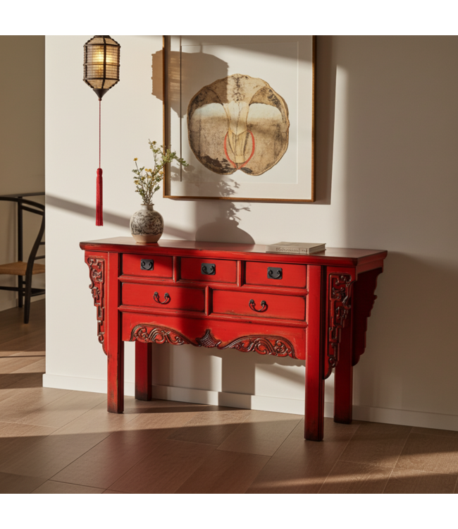 Tavolo Consolle Cinese Rosso L160xP45xA90cm