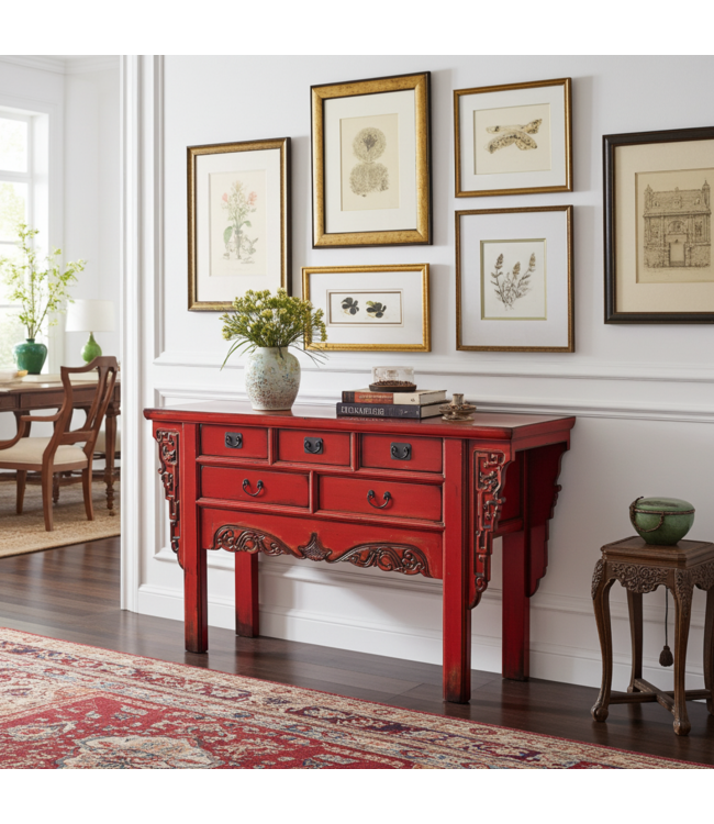 Console Chinoise Rouge L160xP45xH90cm