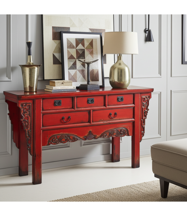 Console Chinoise Rouge L160xP45xH90cm