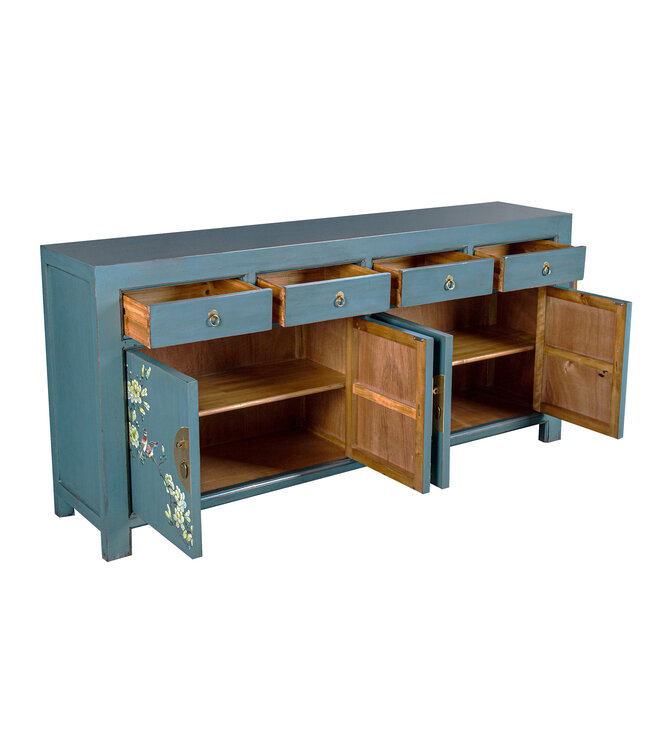 Buffet Chinois Arctic Bleue Gris Peint à la Main - Orientique Collection L180xP40xH85cm