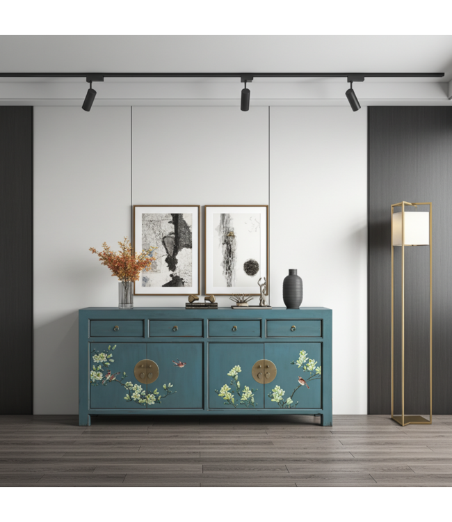 Aparador Chino Arctic Azul Gris Pintado a Mano - Orientique Colección An180xP40xAl85cm