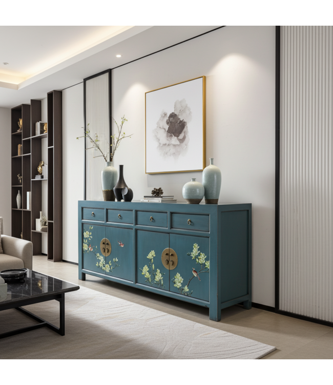 Chinese Sideboard Arctic Blue Grey Handpainted - Orientique Collection W180xD40xH85cm