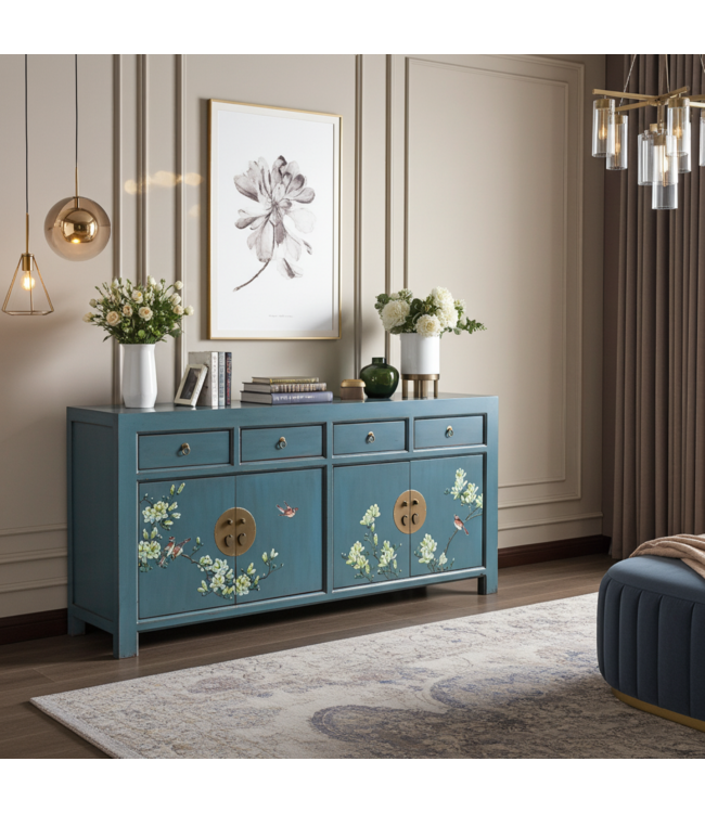 Chinesisches Sideboard Arctic Blau Grau Handbemalt - Orientique Kollektion B180xT40xH85cm