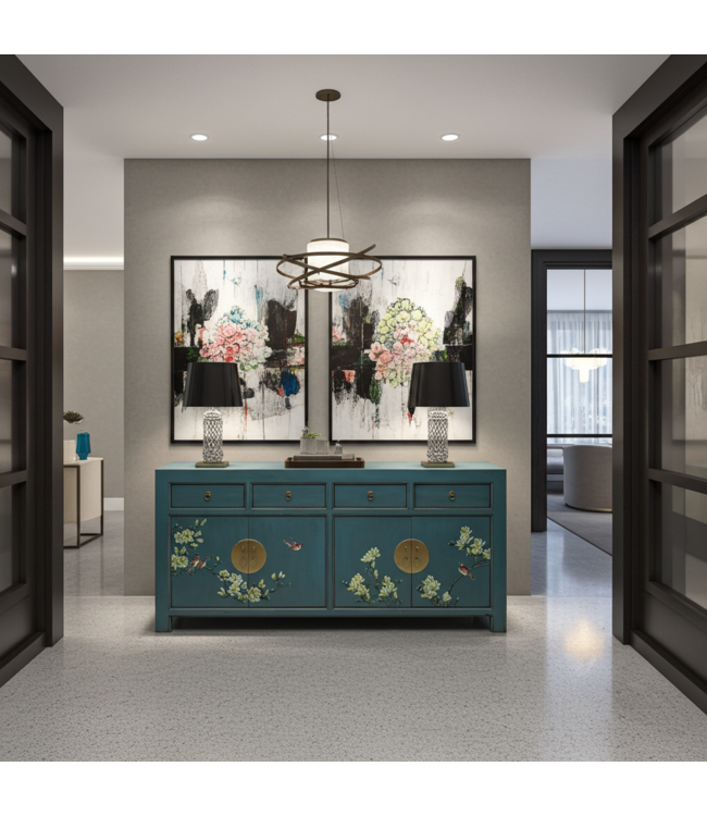 Chinese Dressoir Arctic Blauw Grijs Handgeschilderd - Orientique Collection B180xD40xH85cm