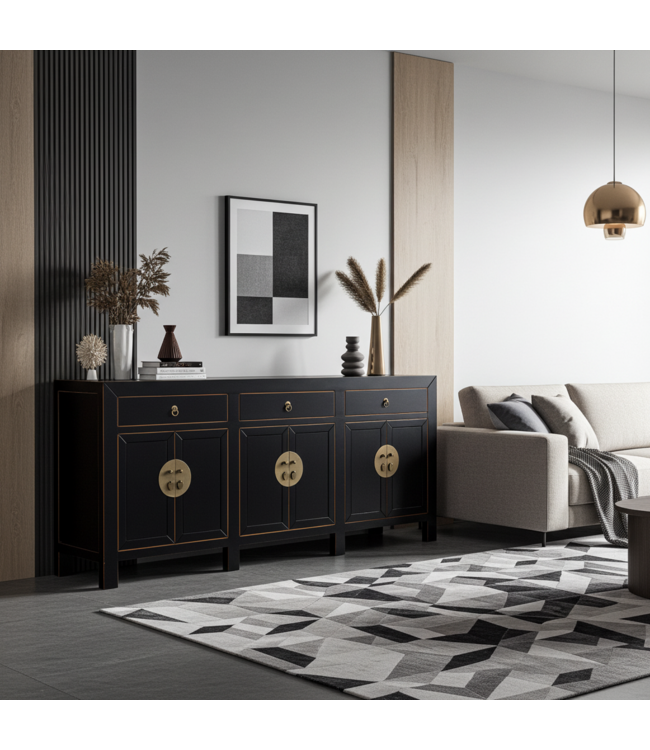 Chinesisches Sideboard Onyx Schwarz - Orientique Kollektion B190xT40xH85cm