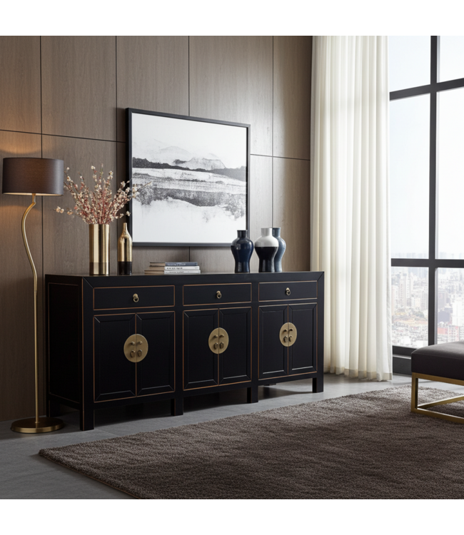 Chinesisches Sideboard Onyx Schwarz - Orientique Kollektion B190xT40xH85cm