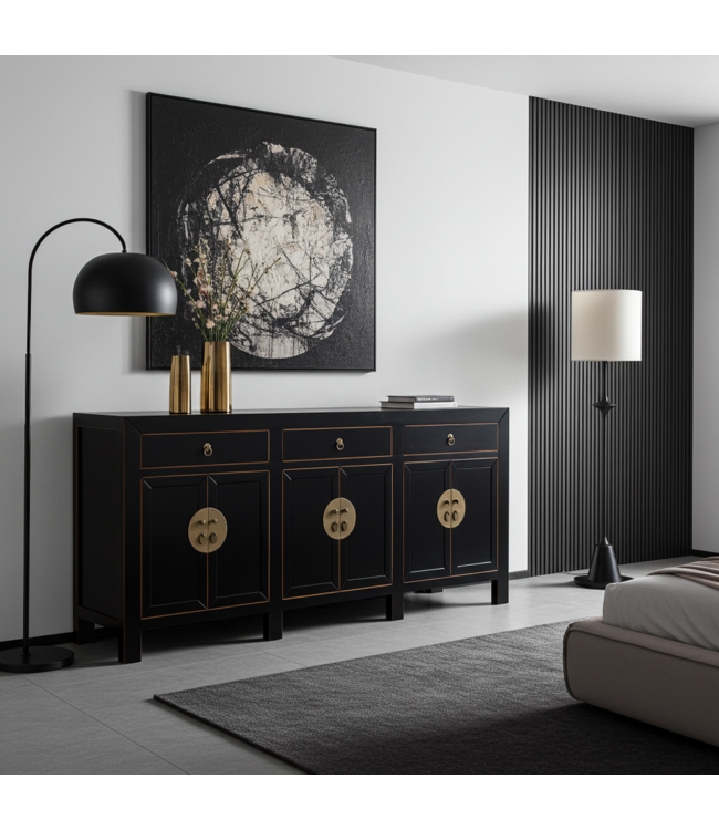 Chinesisches Sideboard Onyx Schwarz - Orientique Kollektion B190xT40xH85cm