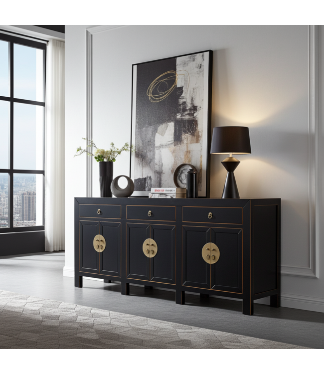 Chinese Sideboard Onyx Black - Orientique Collection W190xD40xH85cm