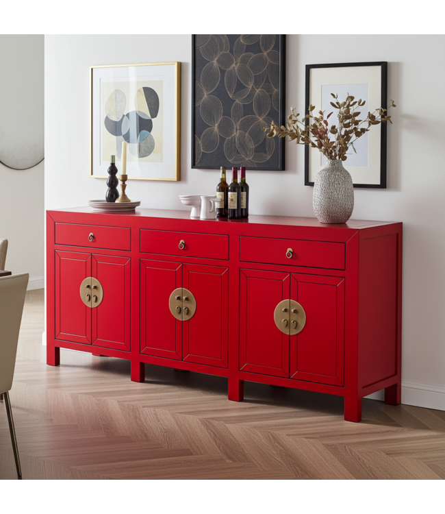 Credenza Cinese Lucky Rosso - Orientique Collezione L190xP40xA85cm