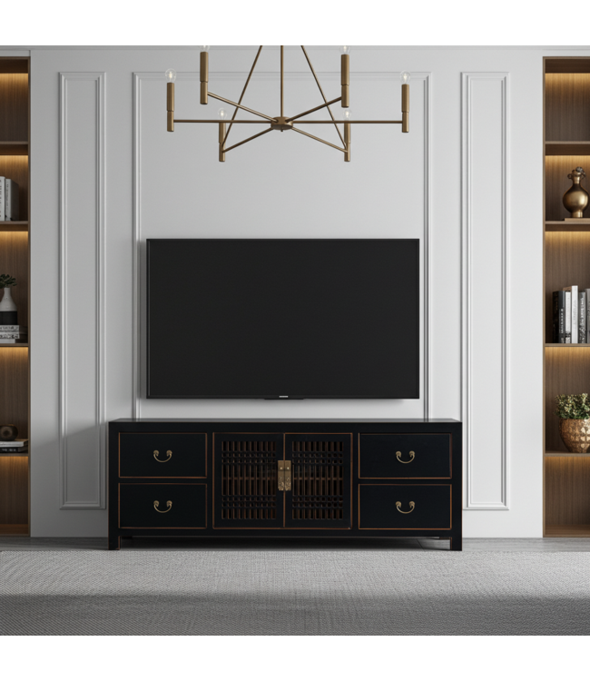 Chinese TV Kast Zwart Onyx Black - Orientique Collectie B180xD38xH65cm