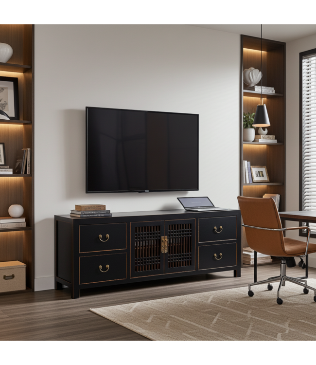 Chinese TV Cabinet Onyx Black - Orientique Collection W180xD38xH65cm