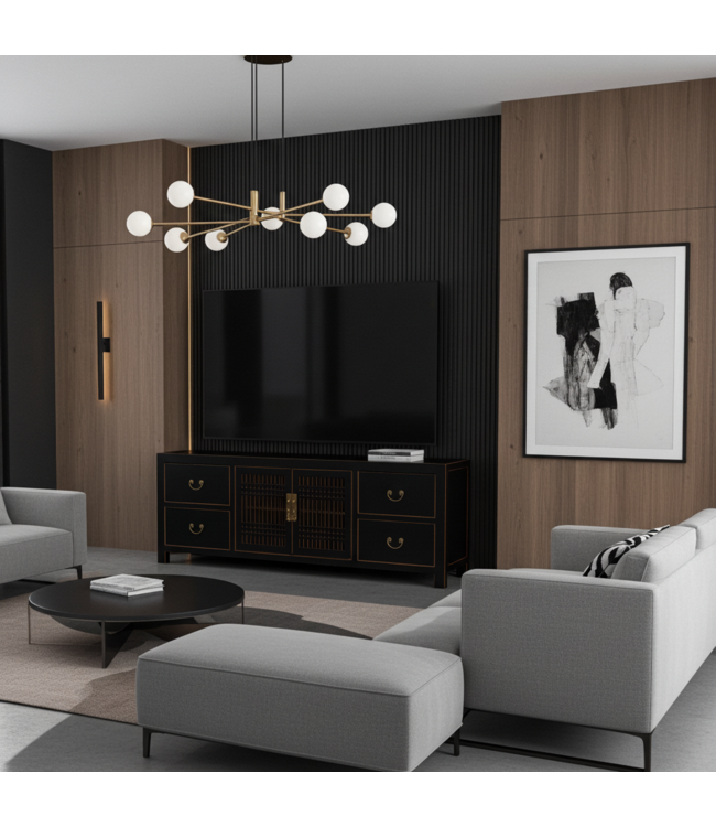 Meuble TV Chinois Onyx Noir - Orientique Collection L180xP38xH65cm