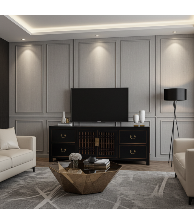 Meuble TV Chinois Onyx Noir - Orientique Collection L180xP38xH65cm