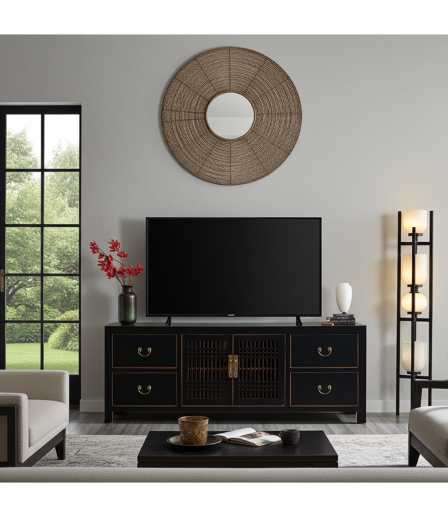 Meuble TV Chinois Onyx Noir - Orientique Collection L180xP38xH65cm