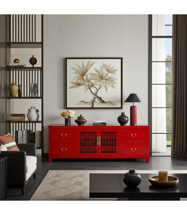 Meuble TV Chinois Lucky Rouge - Orientique Collection L180xP38xH65cm