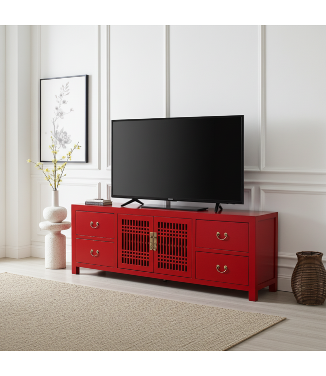 Meuble TV Chinois Lucky Rouge - Orientique Collection L180xP38xH65cm
