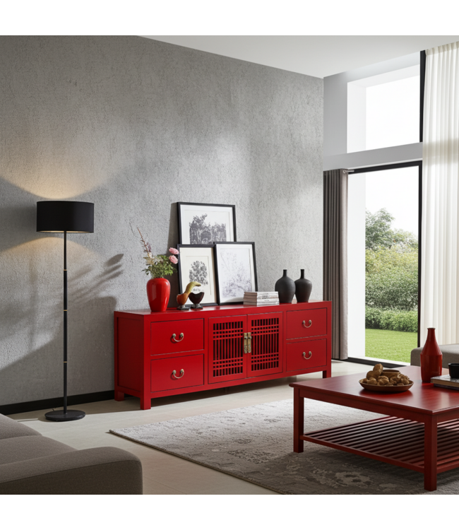 Meuble TV Chinois Lucky Rouge - Orientique Collection L180xP38xH65cm