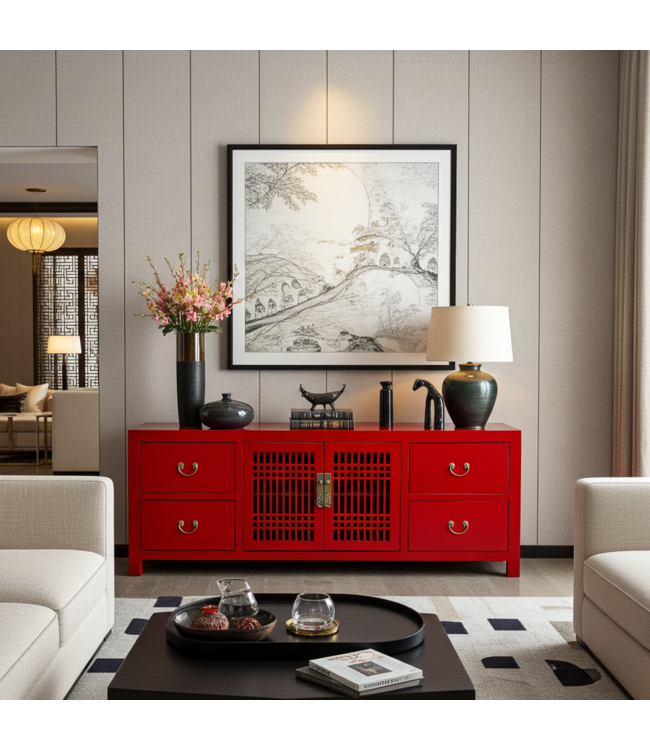 Chinese TV Kast Rood Lucky Red - Orientique Collectie B180xD38xH65cm