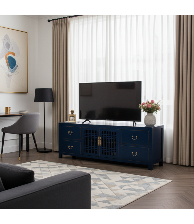 Chinese TV Kast Blauw Midnight Blue - Orientique Collectie B180xD38xH65cm