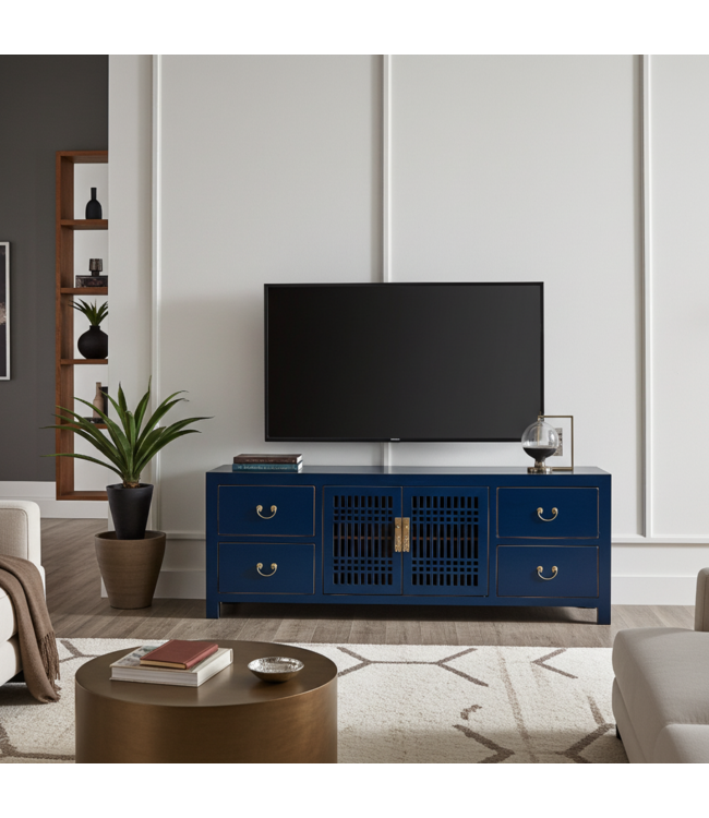 Meuble TV Chinois Bleu Nuit - Orientique Collection L180xP38xH65cm