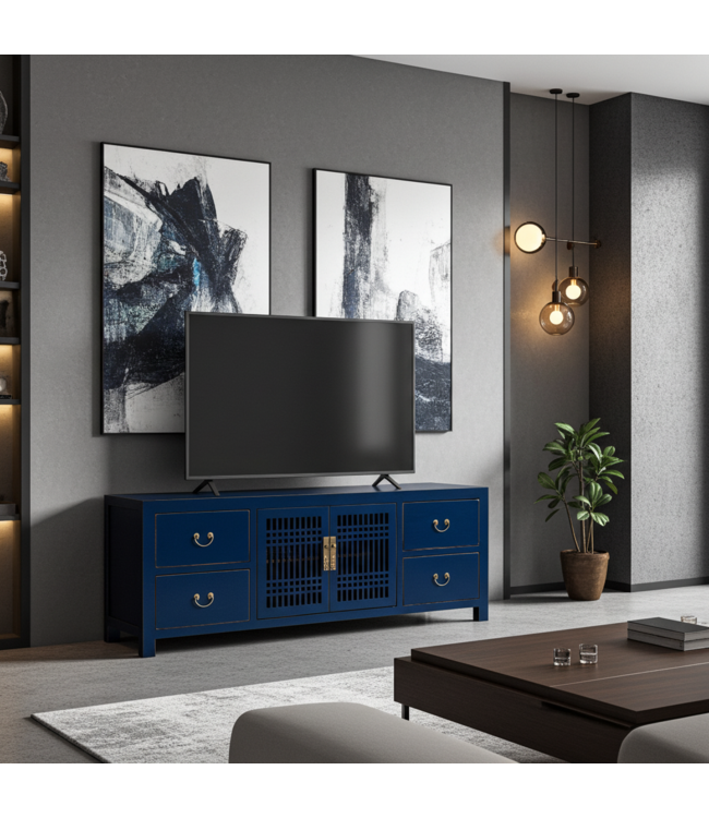 Chinese TV Kast Blauw Midnight Blue - Orientique Collectie B180xD38xH65cm