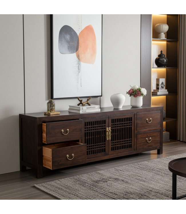 Chinese TV Kast Bruin Earthy Brown  - Orientique Collection B180xD38xH65cm