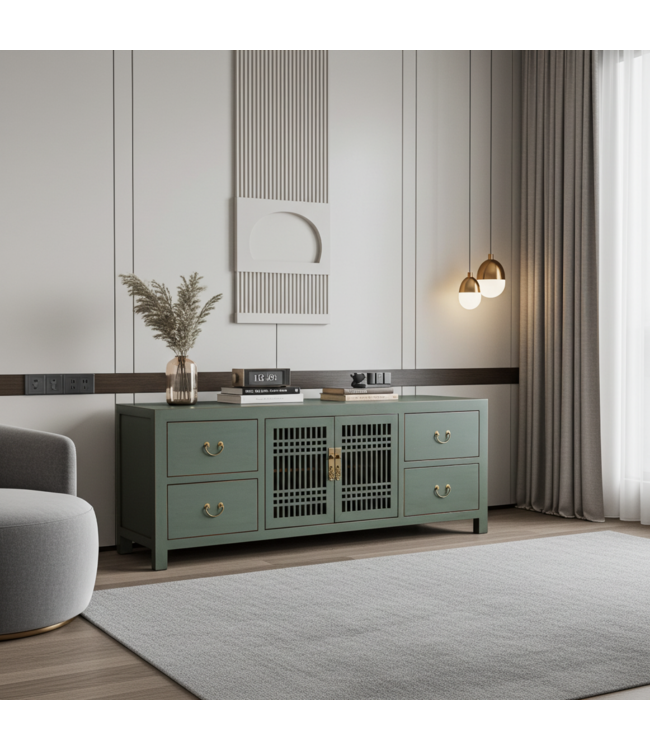 Chinese TV Kast Grijs Olive Grey - Orientique Collectie B180xD38xH65cm