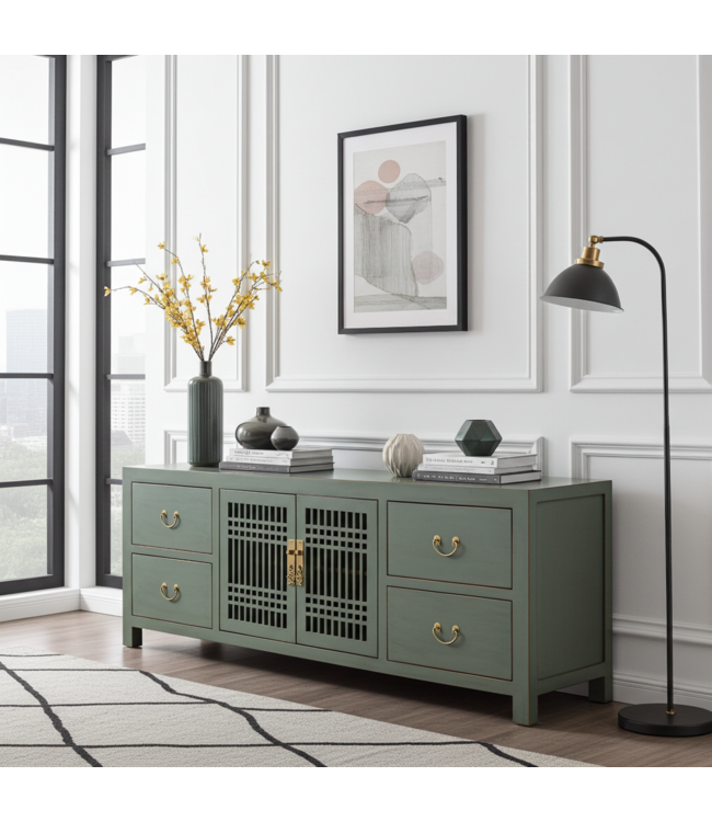 Mueble TV Chino Gris Oliva - Orientique Colección An180xP38xAl65cm