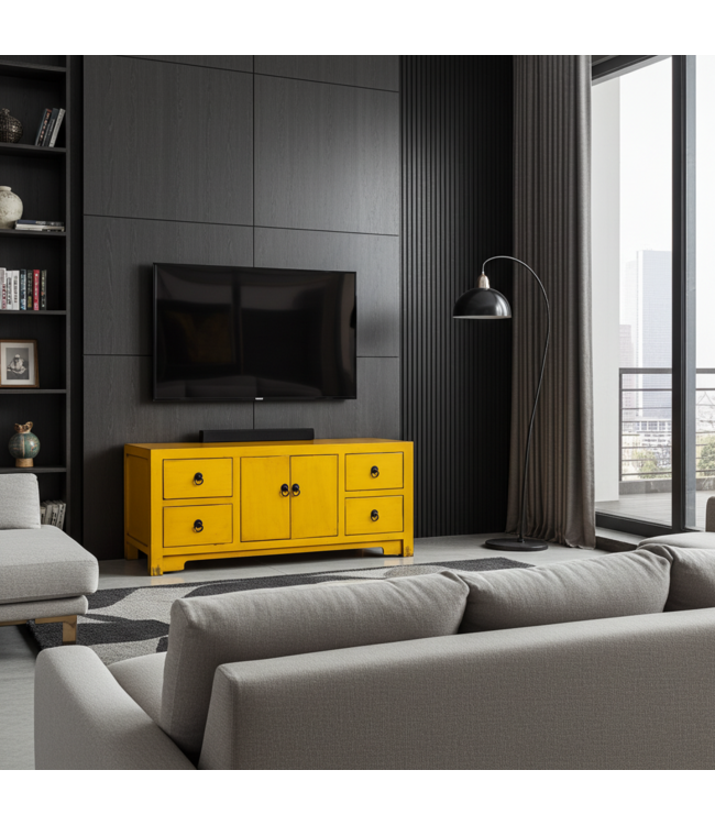 Chinese TV Cabinet Marigold Yellow - Orientique Collection W106xD45xH46cm