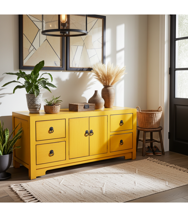 Meuble TV Chinois Jaune Marigold - Orientique Collection L106xP45xH46cm