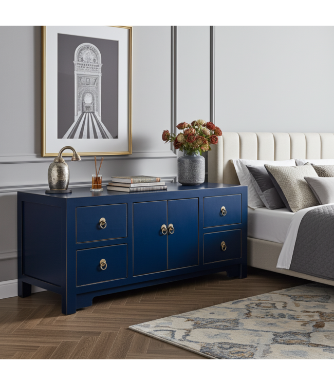 Meuble TV Chinois Bleu Nuit - Orientique Collection L106xP45xH46cm