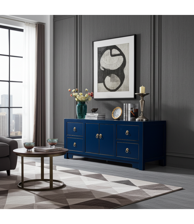 Chinese TV Kast Blauw Midnight Blue - Orientique Collectie B106xD45xH46cm