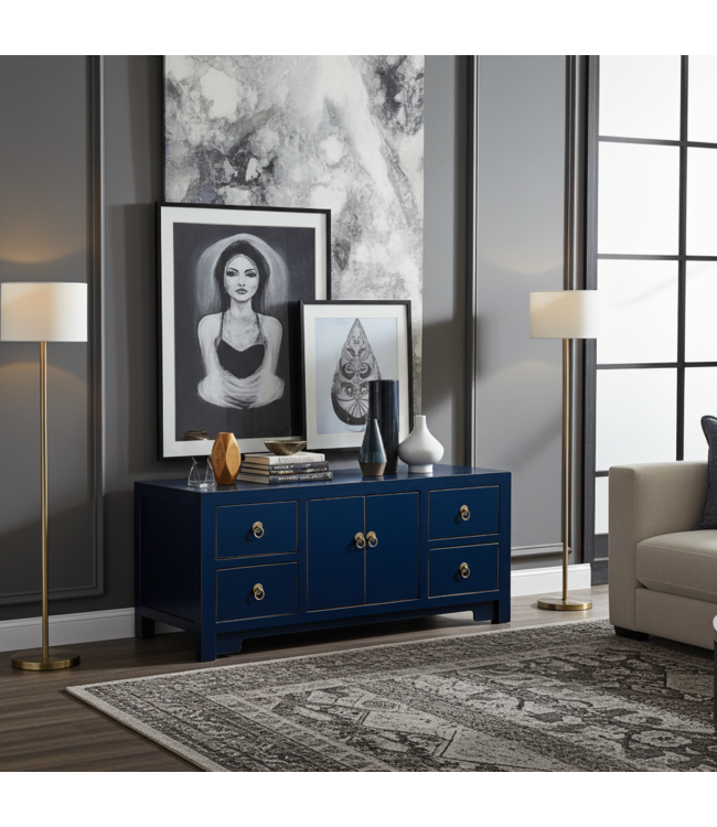Chinese TV Kast Blauw Midnight Blue - Orientique Collectie B106xD45xH46cm