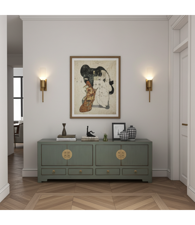 Meuble TV Chinois Gris Olive - Orientique Collection L130xP40xH45cm