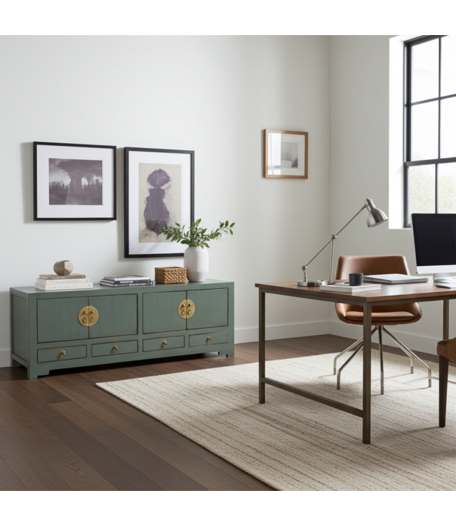 Meuble TV Chinois Gris Olive - Orientique Collection L130xP40xH45cm