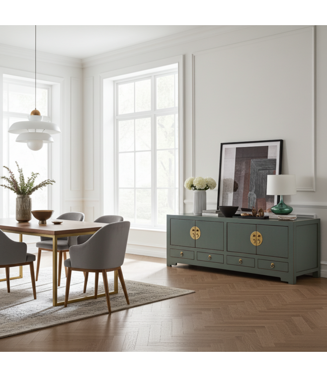 Meuble TV Chinois Gris Olive - Orientique Collection L130xP40xH45cm